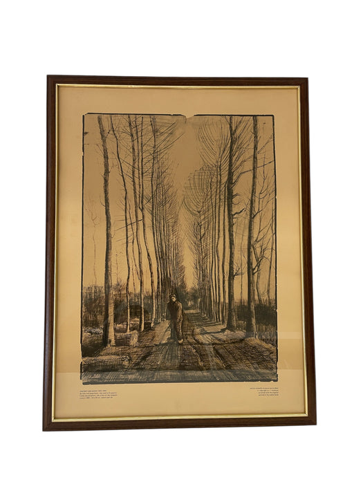 Framed Vincent van Gogh "The Road with Poplars" Pencil and Ink Reproduction, 1885, Edition Stedelijk Museum Amsterdam