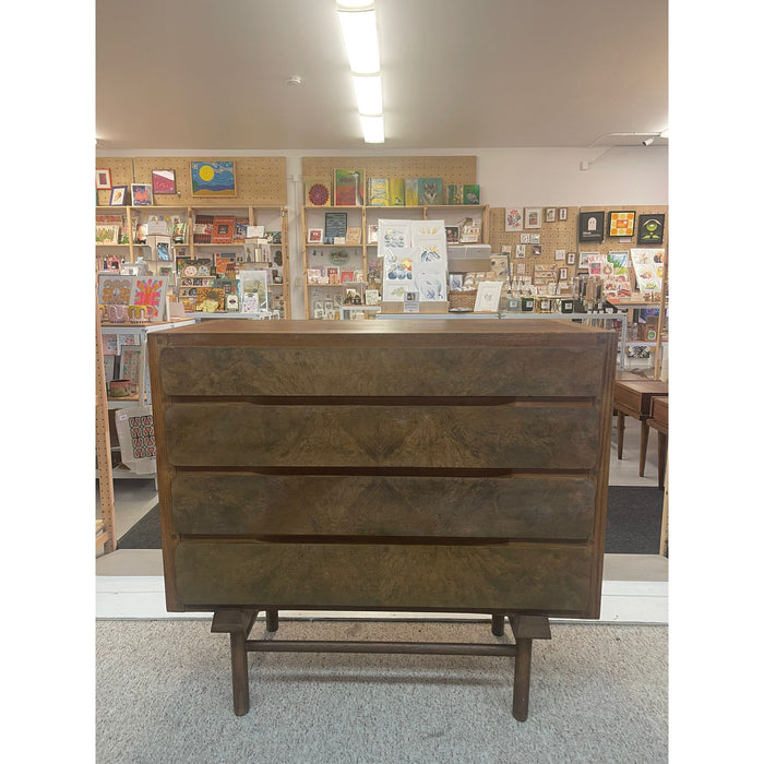 Vintage Mid Century Modern Custom Made Oak Dresser With Burl Accent.