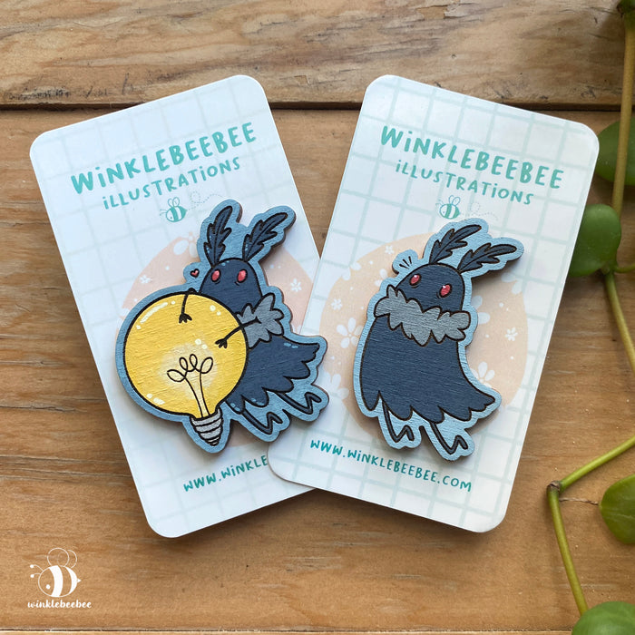 Mini Moth Man Pins - Laser Engraved Wood