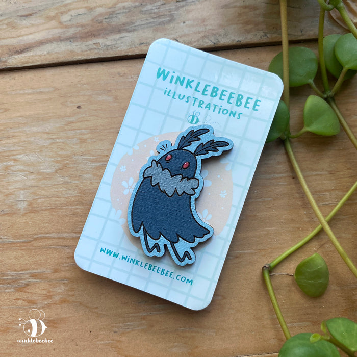 Mini Moth Man Pins - Laser Engraved Wood