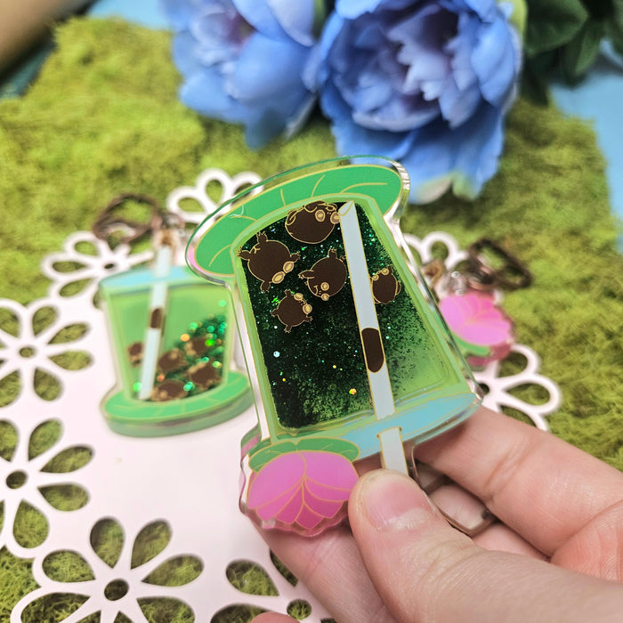 Matcha Boba Frog Quicksand Keychain