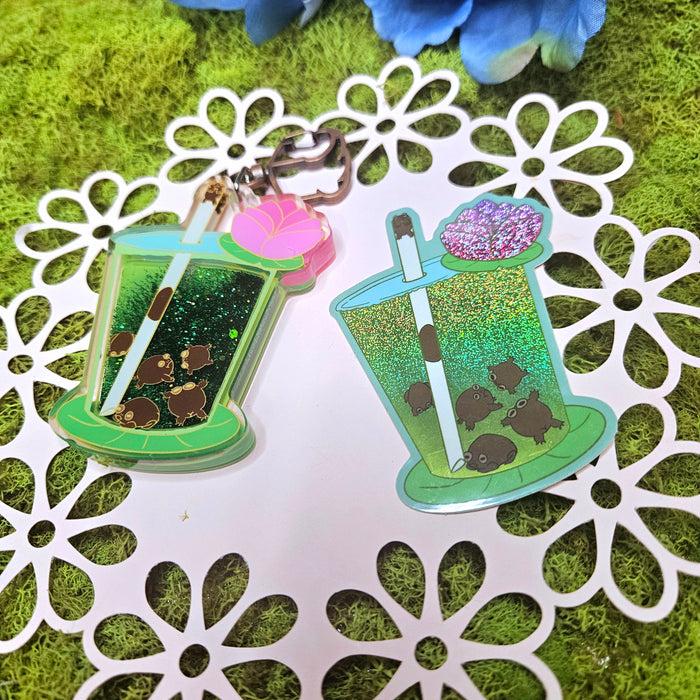 Matcha Boba Frog Quicksand Keychain