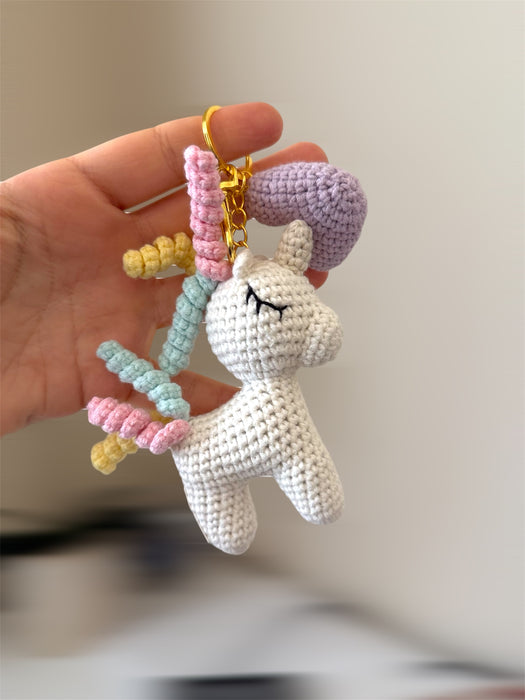 Unicorn bag charm, crochet keychain, handmade gift idea