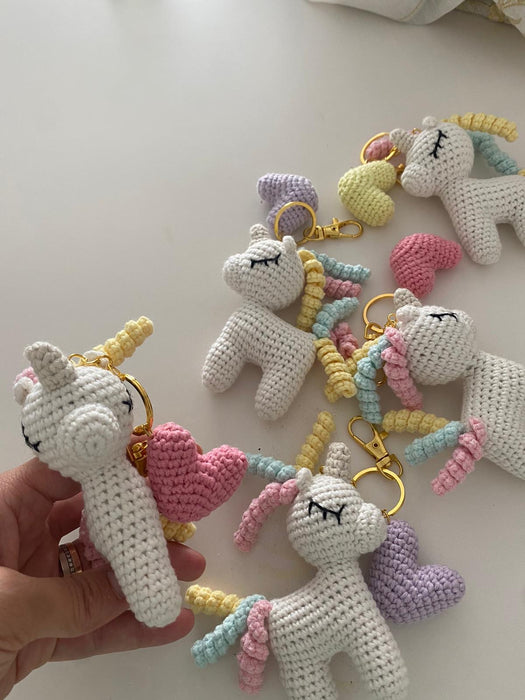 Unicorn bag charm, crochet keychain, handmade gift idea