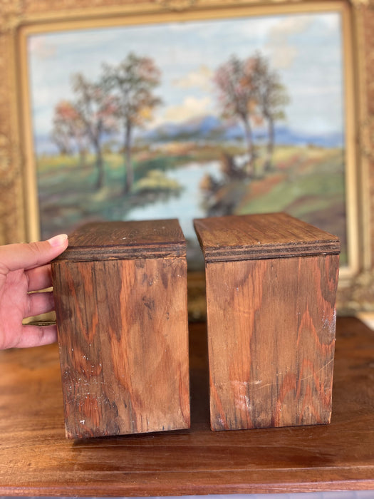 1970s Style Hand-Carved Wooden Bear Bookends - Rustic Folk Art Cabin Decor