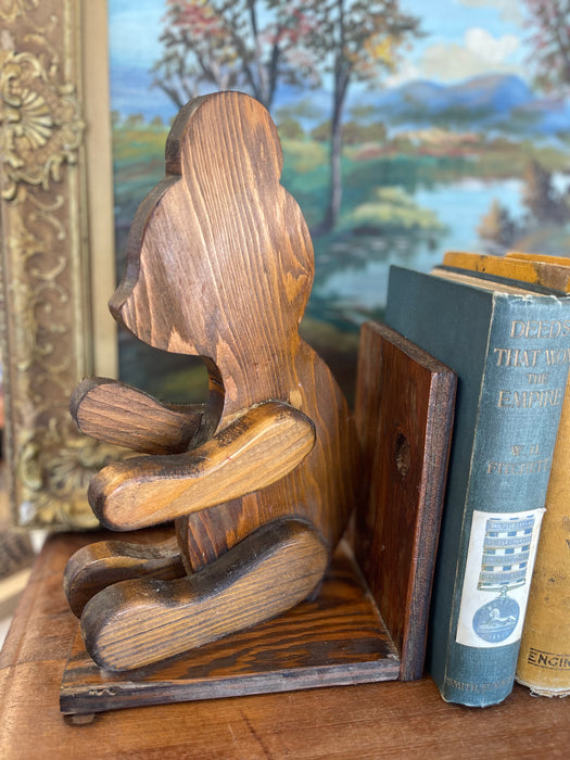 1970s Style Hand-Carved Wooden Bear Bookends - Rustic Folk Art Cabin Decor