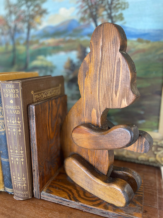 1970s Style Hand-Carved Wooden Bear Bookends - Rustic Folk Art Cabin Decor