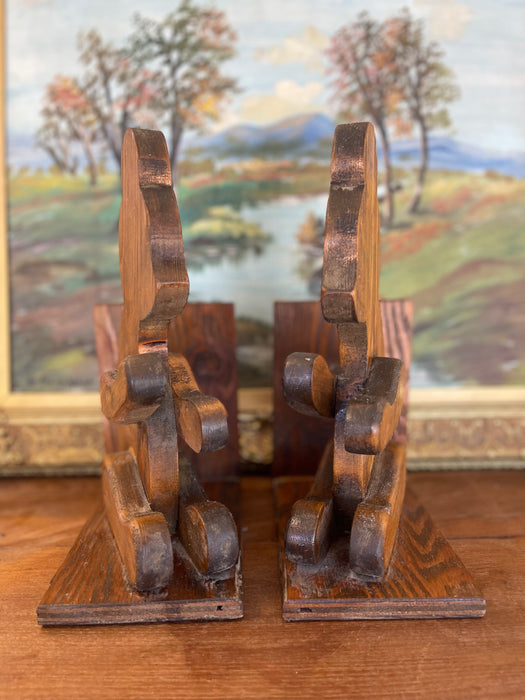 1970s Style Hand-Carved Wooden Bear Bookends - Rustic Folk Art Cabin Decor