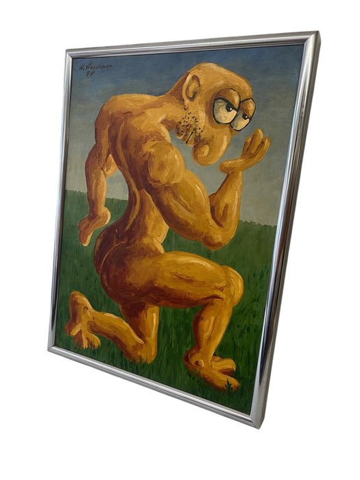 1994 Surrealist Figurative Painting of Muscular Character by H. Hordovan