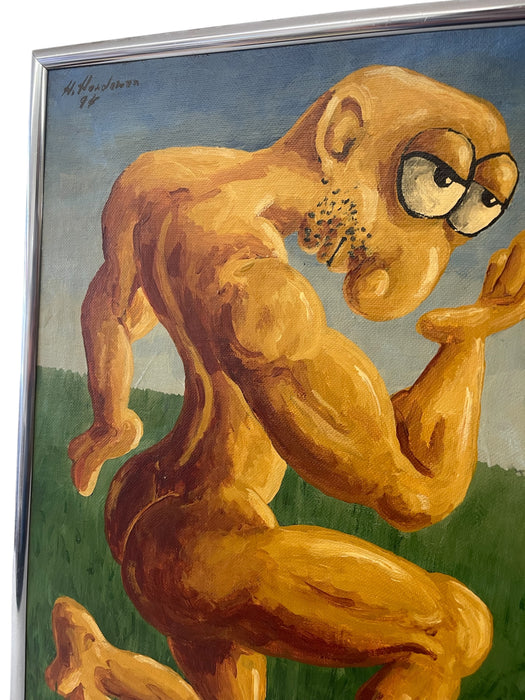 1994 Surrealist Figurative Painting of Muscular Character by H. Hordovan