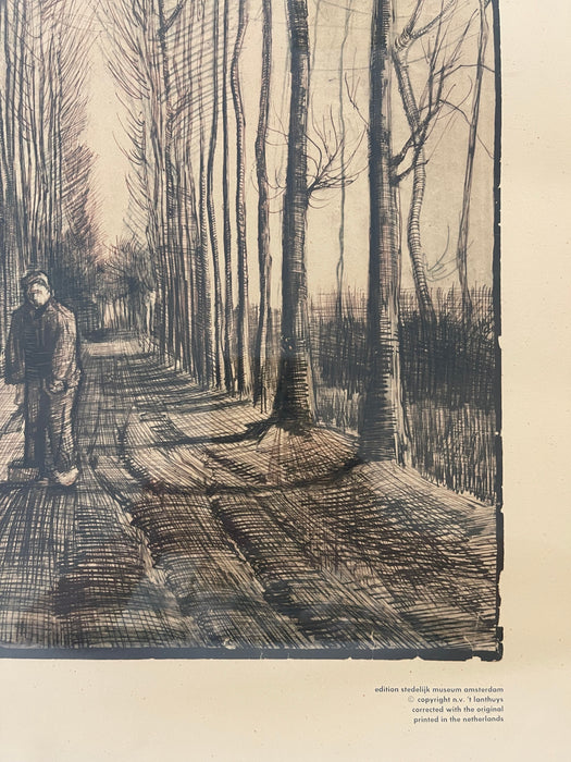 Framed Vincent van Gogh "The Road with Poplars" Pencil and Ink Reproduction, 1885, Edition Stedelijk Museum Amsterdam