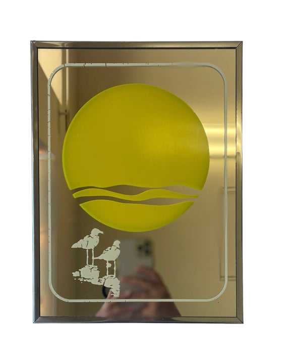 1970s Brytone Sunset and Seagulls Mirror by Mechanical Mirror Works, Inc. - Mid-Century Beach Scene Wall Art