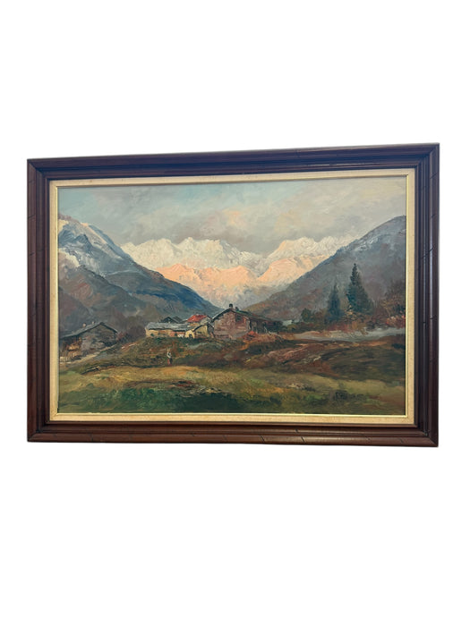 Vintage Scenic Hand-Painted Alpine like Landscape - Framed Wall Art abstract textured Painting