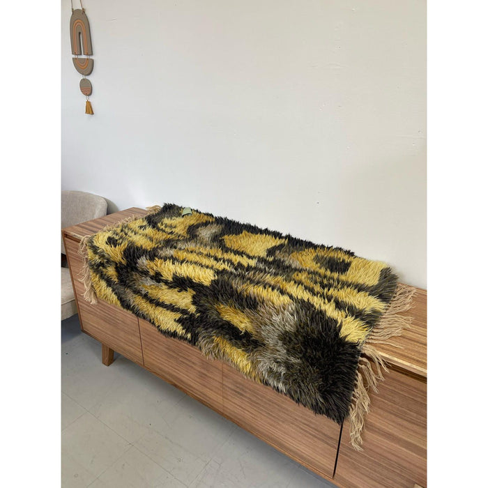 Vintage Rya Style High Pile Rug With Abstract Design.