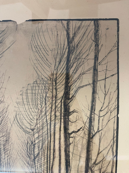 Framed Vincent van Gogh "The Road with Poplars" Pencil and Ink Reproduction, 1885, Edition Stedelijk Museum Amsterdam