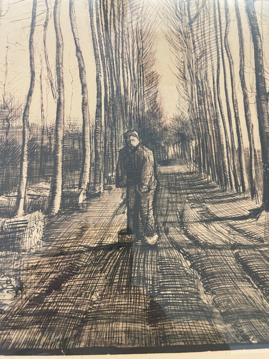 Framed Vincent van Gogh "The Road with Poplars" Pencil and Ink Reproduction, 1885, Edition Stedelijk Museum Amsterdam