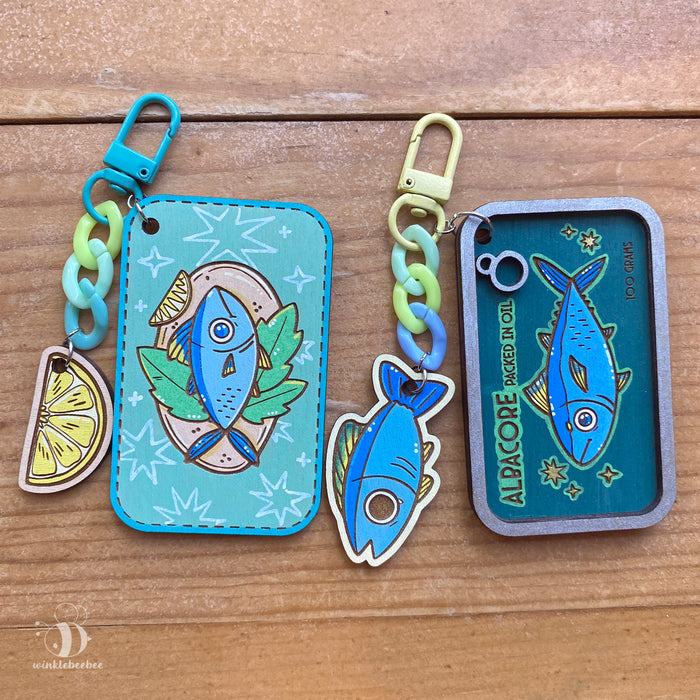 Tinned Fish Friendship Keychain Set - Laser Engraved Wood