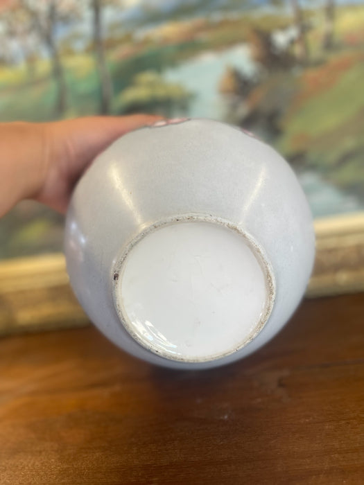 Antique Art Nouveau Hand-Painted Porcelain Bowl with Scalloped Rim and Stylized Pink Floral Decoration