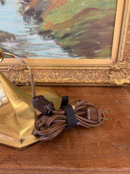 Antique Arts and Crafts Brass and Slag Stained Glass Lamp c.1910 by Salo Metal Arts Company