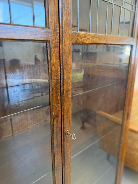 Antique Arts and Crafts Oak 5-Shelf Bookcase with Stained Glass Doors (Available by Online Purchase Only)