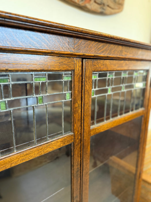 Antique Arts and Crafts Oak 5-Shelf Bookcase with Stained Glass Doors (Available by Online Purchase Only)