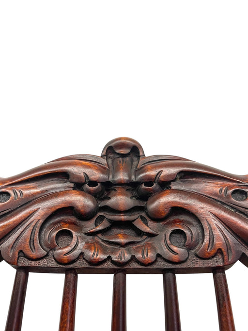 Antique Carved Oak Northwind or Green Man Arm Chair with Paw Armrests, Early 20th Century