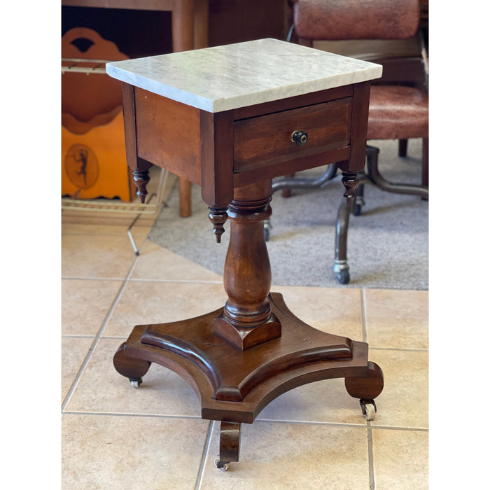 Antique End Table Stand with Dovetail Drawers Stone Top (Available by Online Purchase Only)