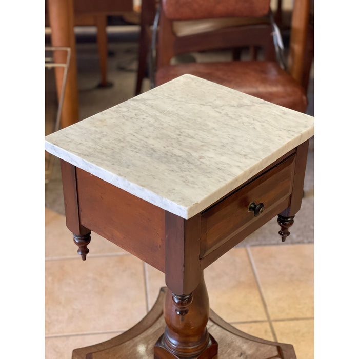 Antique End Table Stand with Dovetail Drawers Stone Top (Available by Online Purchase Only)