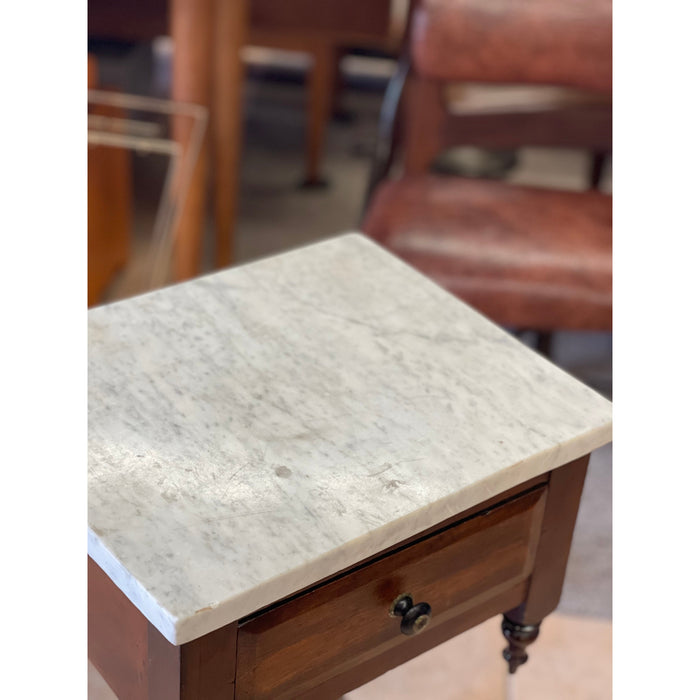 Antique End Table Stand with Dovetail Drawers Stone Top (Available by Online Purchase Only)