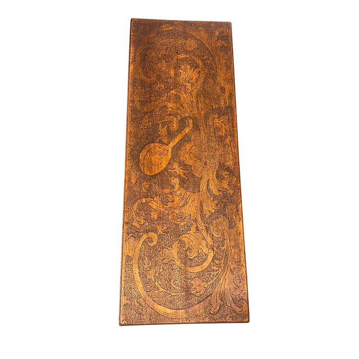 Antique Pyrography Trestle Wood Folk Art Decorative Bench or Accent Entryway Table UK Import