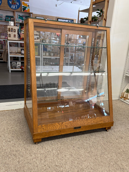 Antique Retail Oak Display Cabinet from Wells Butchers’ Supply Co. Seattle, Slanted Glass Showcase
