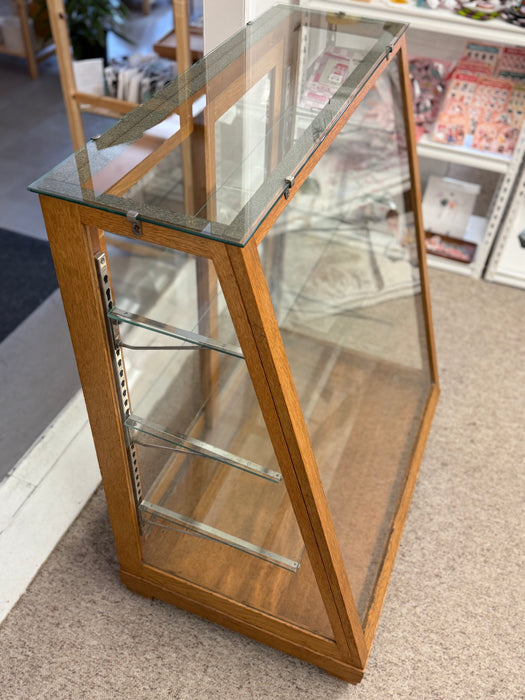 Antique Retail Oak Display Cabinet from Wells Butchers’ Supply Co. Seattle, Slanted Glass Showcase