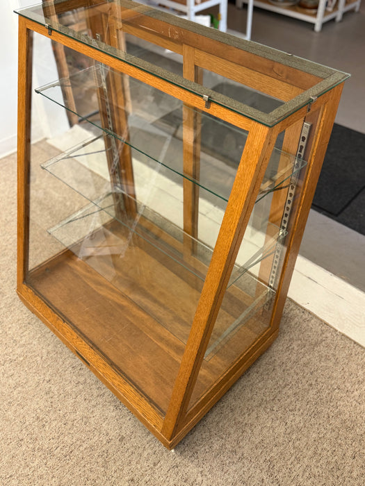 Antique Retail Oak Display Cabinet from Wells Butchers’ Supply Co. Seattle, Slanted Glass Showcase