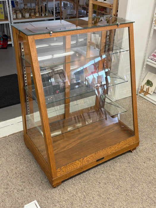 Antique Retail Oak Display Cabinet from Wells Butchers’ Supply Co. Seattle, Slanted Glass Showcase