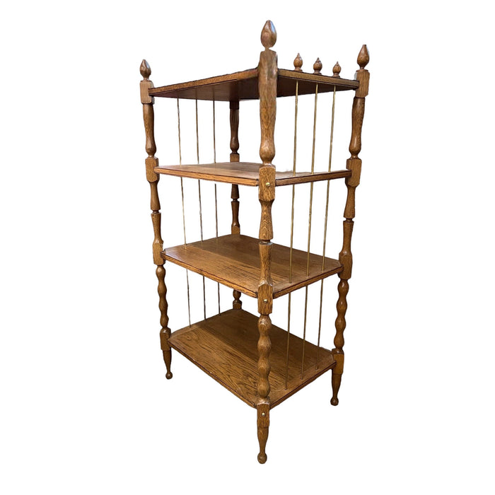 Antique Wood Turned Bookshelf or Bookcase Metal Accents Fixed Shelves