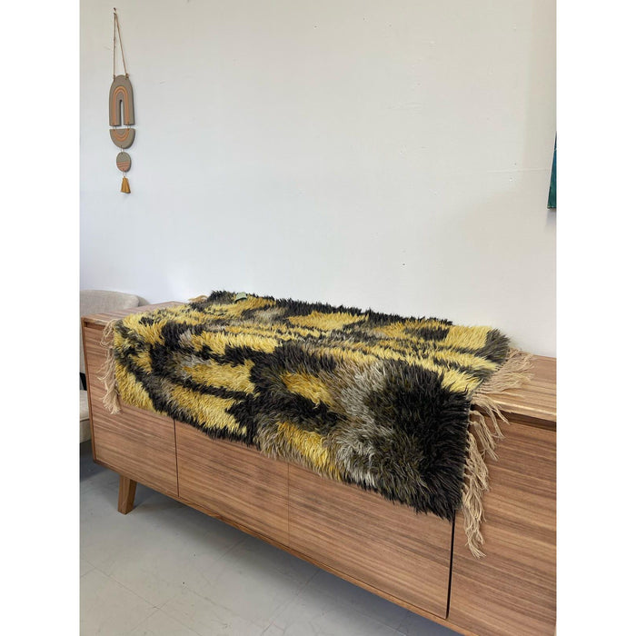 Vintage Rya Style High Pile Rug With Abstract Design.