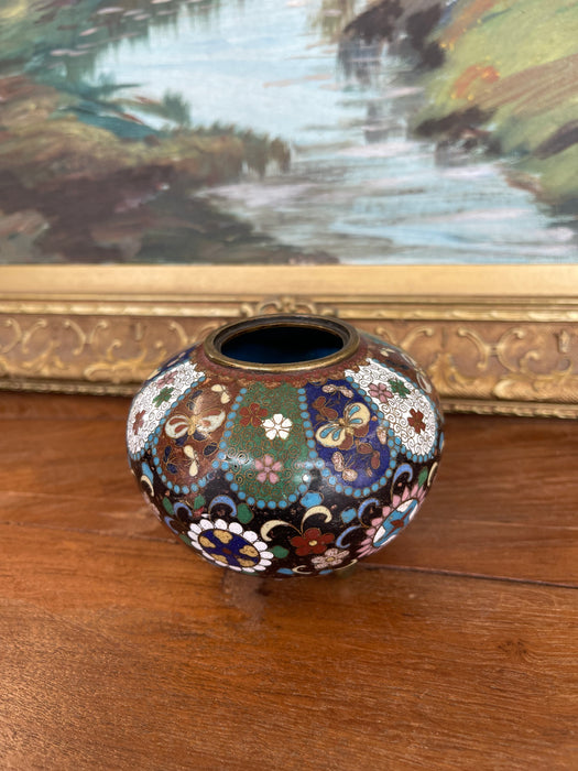 Believed to be Early 20th Century Chinese Cloisonné Miniature Tripod Vase with Floral and Butterfly Enamel Panels