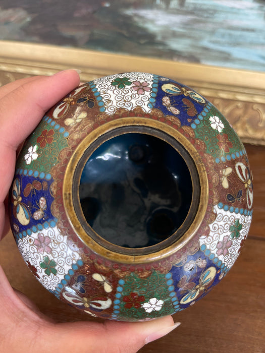 Believed to be Early 20th Century Chinese Cloisonné Miniature Tripod Vase with Floral and Butterfly Enamel Panels