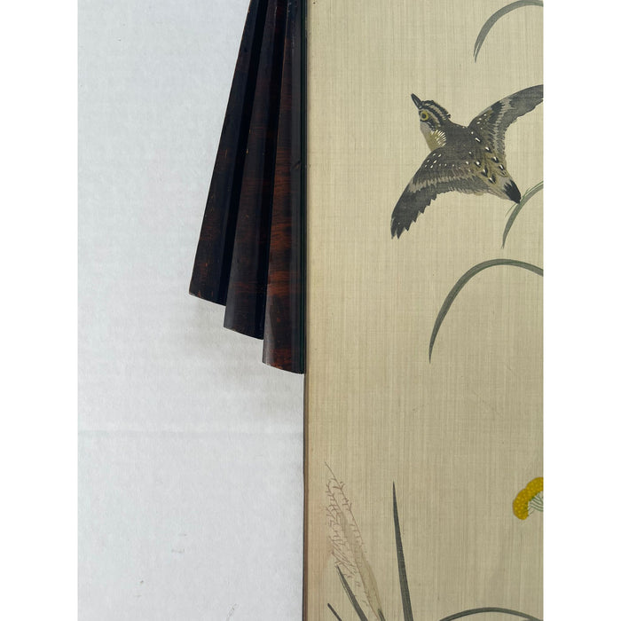 Bird Flying Through Flowers Scene Silk Painting With Art Deco Frame (Available by online purchase only)