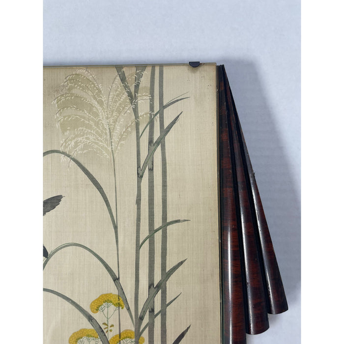 Bird Flying Through Flowers Scene Silk Painting With Art Deco Frame (Available by online purchase only)