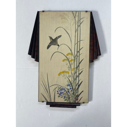 Bird Flying Through Flowers Scene Silk Painting With Art Deco Frame (Available by online purchase only)