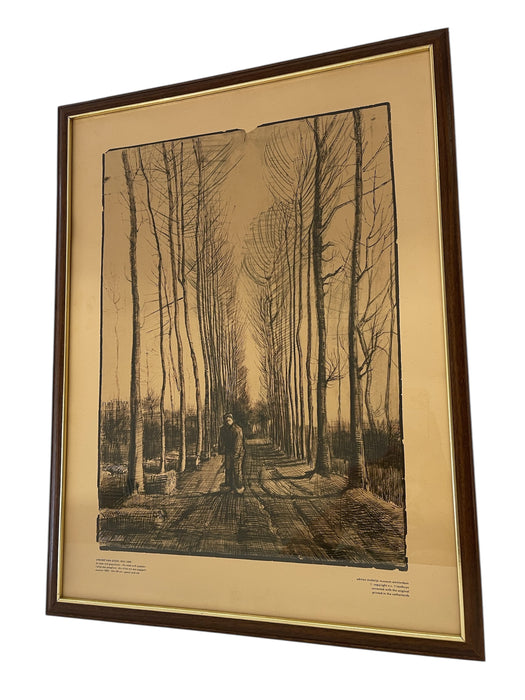 Framed Vincent van Gogh "The Road with Poplars" Pencil and Ink Reproduction, 1885, Edition Stedelijk Museum Amsterdam