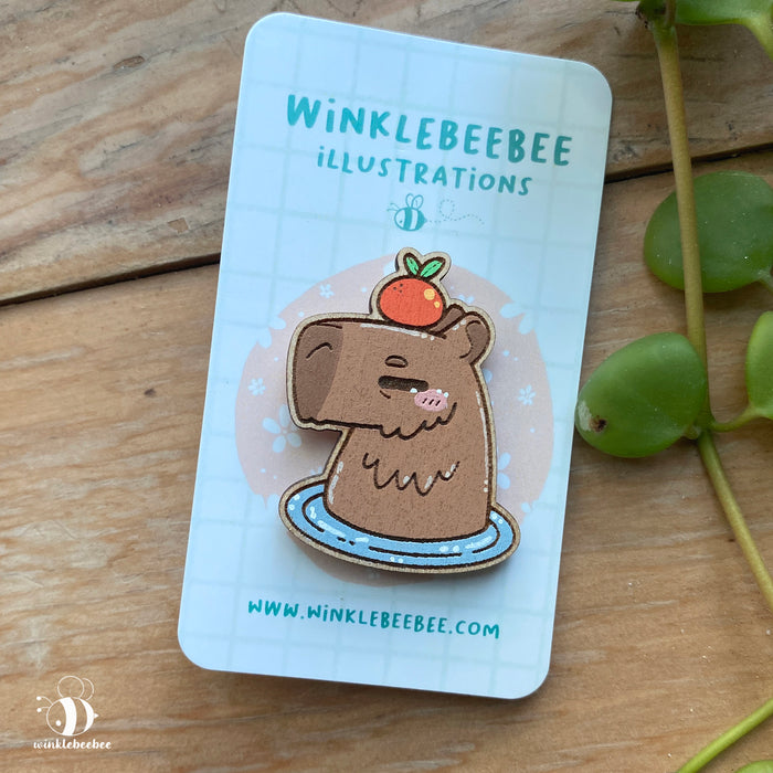 Capybara Spa Day - Laser Engraved Wood Pins