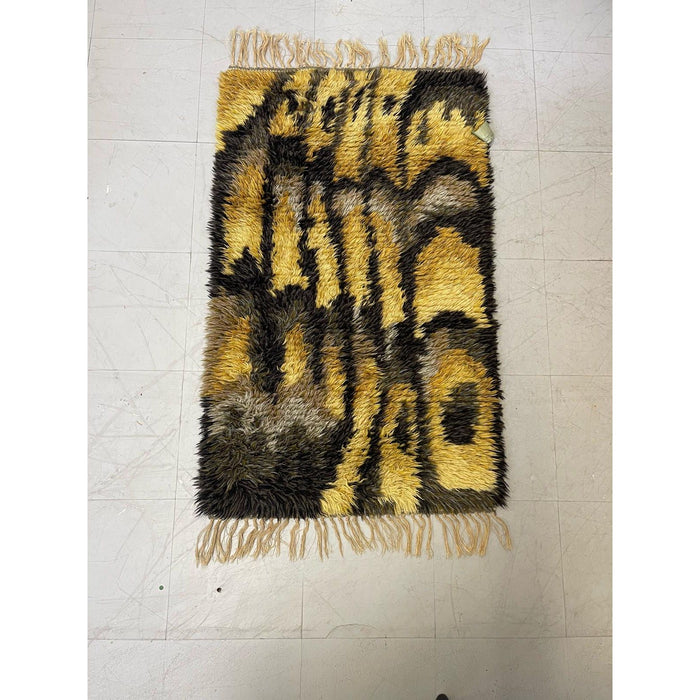 Vintage Rya Style High Pile Rug With Abstract Design.