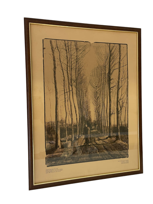 Framed Vincent van Gogh "The Road with Poplars" Pencil and Ink Reproduction, 1885, Edition Stedelijk Museum Amsterdam