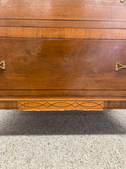 Early 20th Century Neoclassical Style Inlaid Mahogany Tall Chest with Brass Pulls