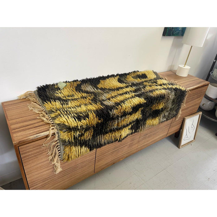 Vintage Rya Style High Pile Rug With Abstract Design.