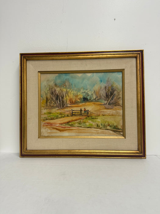 Traditional Style Vintage Framed Signed Scenic Abstract Mid Century Modern Style Painting