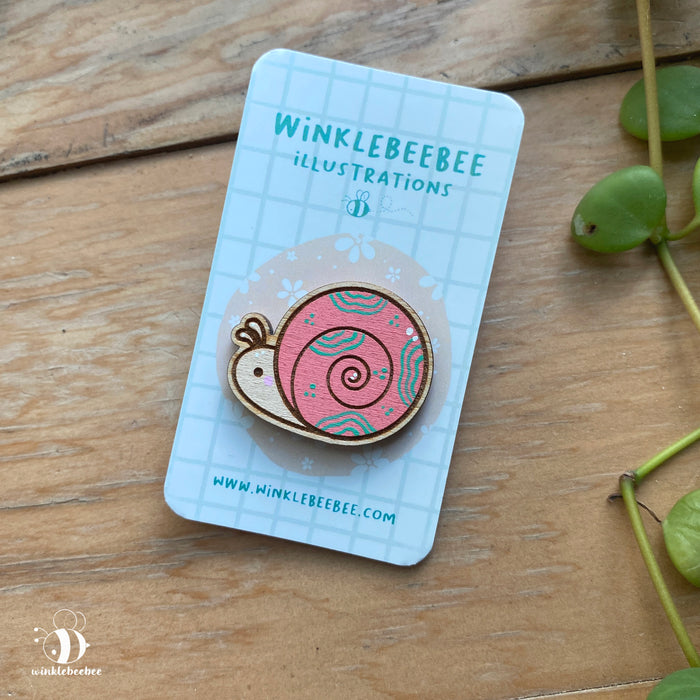 Garden Snail Pins - Laser Engraved Wood
