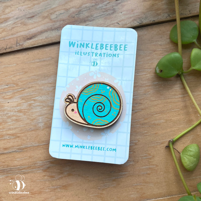 Garden Snail Pins - Laser Engraved Wood